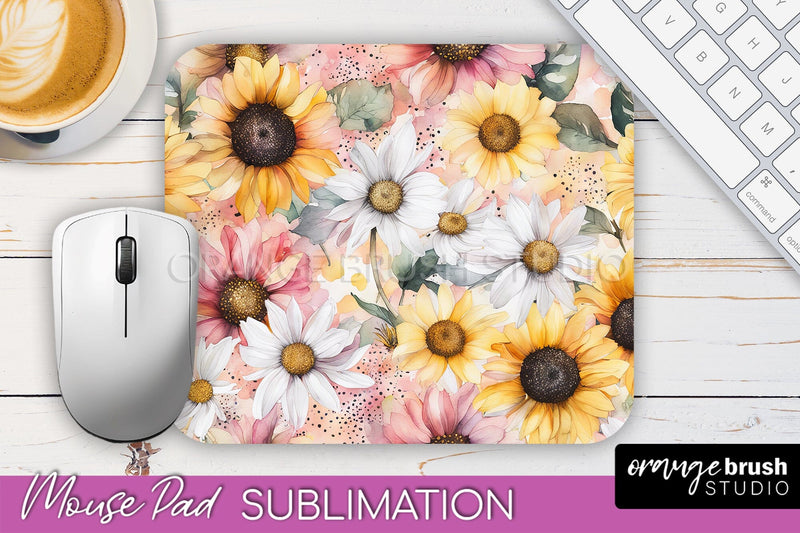 Floral Mouse Pad PNG - Pink Flowers Mousepad Sublimation Sublimation OrangeBrushStudio 