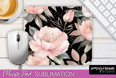 Floral Mouse Pad PNG - Pink Flowers Mousepad Sublimation Sublimation OrangeBrushStudio 