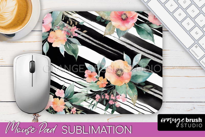 Floral Mouse Pad PNG - Pink Flowers Mousepad Sublimation Sublimation OrangeBrushStudio 
