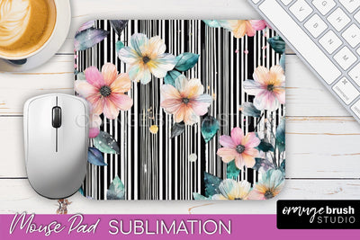 Floral Mouse Pad PNG - Pink Flowers Mousepad Sublimation Sublimation OrangeBrushStudio 