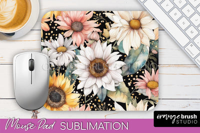 Floral Mouse Pad PNG - Pink Flowers Mousepad Sublimation Sublimation OrangeBrushStudio 