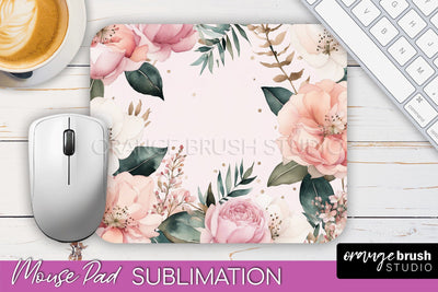 Floral Mouse Pad PNG - Pink Flowers Mousepad Sublimation Sublimation OrangeBrushStudio 