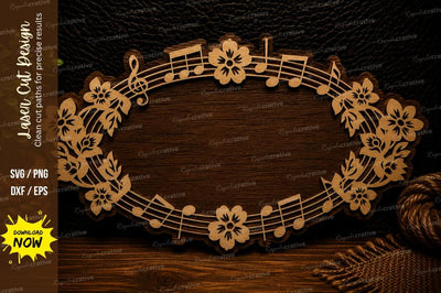 Floral Music Frame Laser Cut Svg Design SVG Regulrcrative 