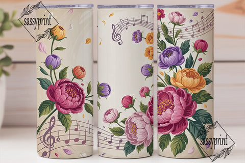 Floral Music Notes 20oz Tumbler Wrap Sublimation sassyprint 