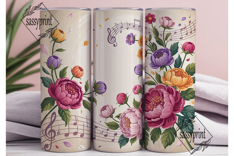 Floral Music Notes 20oz Tumbler Wrap Sublimation sassyprint 