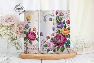 Floral Music Notes 20oz Tumbler Wrap Sublimation sassyprint 