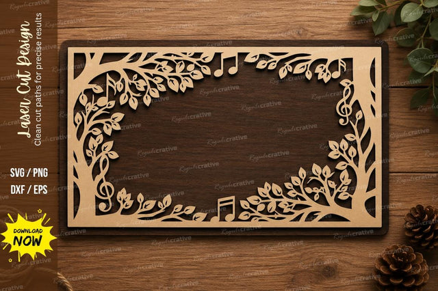 Floral Music Photo Frame Laser Cut SVG File SVG Regulrcrative 