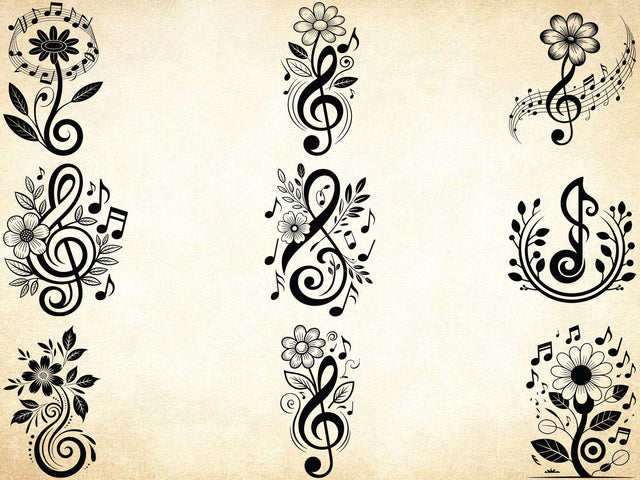 Floral Music Symbols Svg Bundle, Music Lover Shirt, Music Clipart SVG Creativeart88 