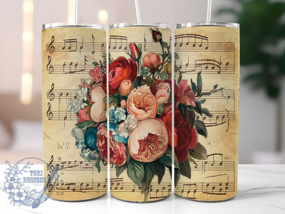 Floral Music Tumbler Wrap, Floral Music Notes, Sheet Music Design, 20oz Tumbler Wrap, Sublimation Template, Skinny Tumbler Wrap, Digital Download, Musical Gift Idea Sublimation ToriDesigns 