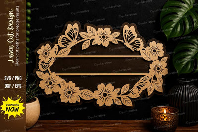 Floral Name Frame laser cut svg File SVG Regulrcrative 
