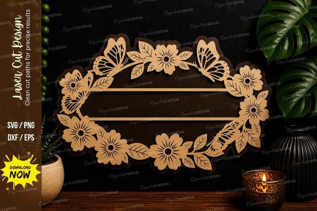 Floral Name Frame laser cut svg File SVG Regulrcrative 