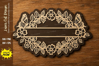 Floral Name Plate Frame laser cut svg File SVG Regulrcrative 