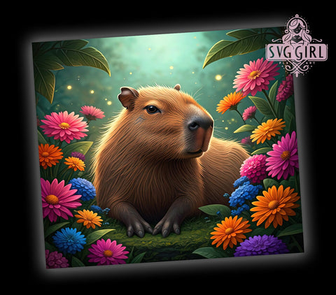 Floral Nature Capybara 20oz Tumbler Wrap, Floral Animal Tumbler, Sublimation Tumbler, 20oz Tumbler Wrap, Cute Animal Tumbler, Personalized Tumbler, Nature Design Tumbler Sublimation SvggirlplusArt 