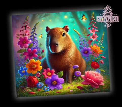 Floral Nature Capybara 20oz Tumbler Wrap, Floral Animal Tumbler, Sublimation Tumbler, 20oz Tumbler Wrap, Cute Animal Tumbler, Personalized Tumbler, Nature Design Tumbler Sublimation SvggirlplusArt 