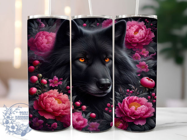 Floral Nature Spirit Wolf Tumbler, Wild Bloom Wrap, 20oz Tumbler Sublimation, Nature Spirit Design, Botanical Predator Sublimation, Elegant Forest Tumbler, Wolf and Flowers Wrap Sublimation ToriDesigns 