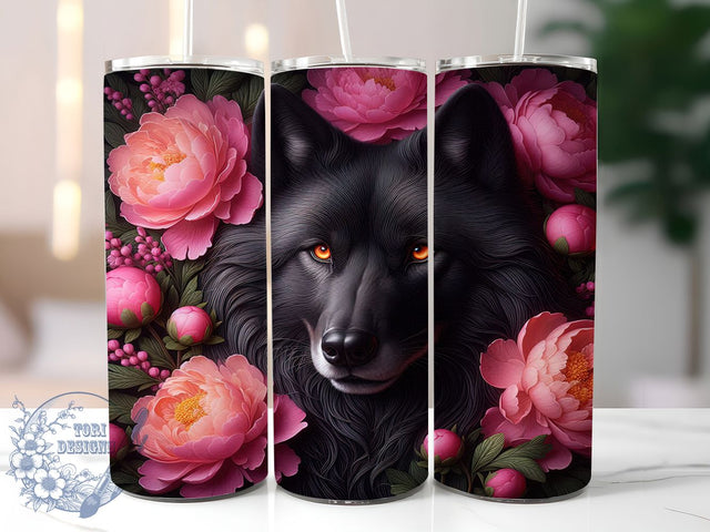 Floral Nature Spirit Wolf Tumbler, Wild Bloom Wrap, 20oz Tumbler Sublimation, Nature Spirit Design, Botanical Predator Sublimation, Elegant Forest Tumbler, Wolf and Flowers Wrap Sublimation ToriDesigns 