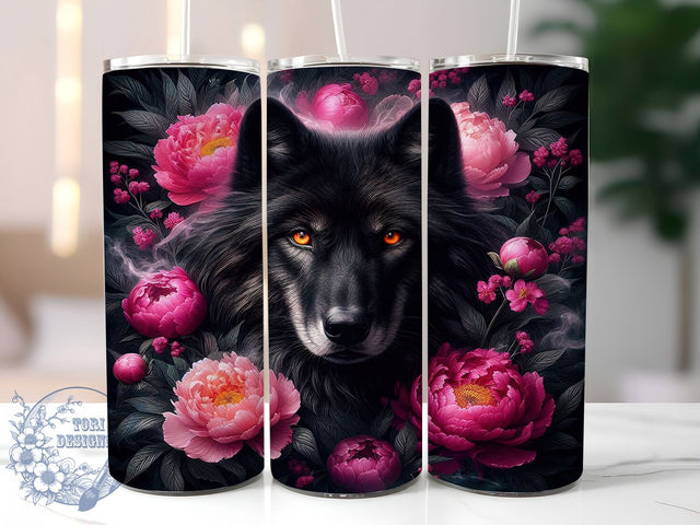 Floral Nature Spirit Wolf Tumbler, Wild Bloom Wrap, 20oz Tumbler Sublimation, Nature Spirit Design, Botanical Predator Sublimation, Elegant Forest Tumbler, Wolf and Flowers Wrap Sublimation ToriDesigns 