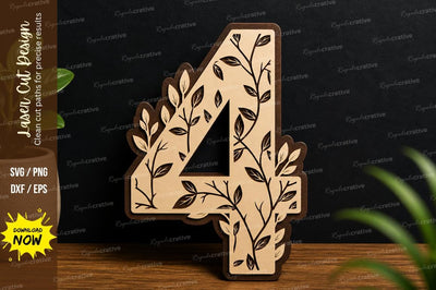 Floral Number 4 Laser Cut Decorative File SVG Regulrcrative 