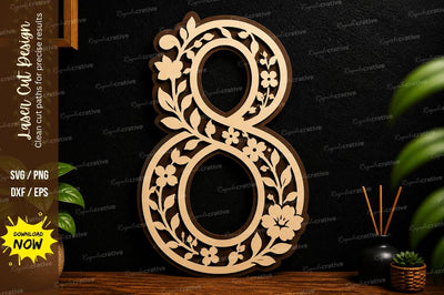 Floral Number 8 Laser Cut Wall Art File SVG Regulrcrative 