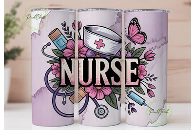 Floral Nurse 20oz Tumbler Wrap Sublimation PixelChick 