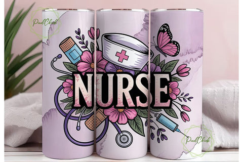 Floral Nurse 20oz Tumbler Wrap Sublimation PixelChick 