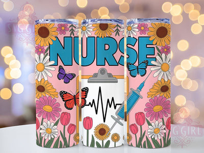Floral Nurse Life Tumbler, Floral Wrap, Medical Theme, Sublimation Art, 20oz Tumbler, Stylish Design, Nature Pattern Sublimation SvggirlplusArt 