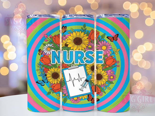 Floral Nurse Life Tumbler, Floral Wrap, Medical Theme, Sublimation Art, 20oz Tumbler, Stylish Design, Nature Pattern Sublimation SvggirlplusArt 