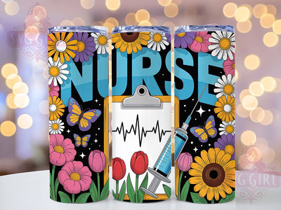 Floral Nurse Life Tumbler, Floral Wrap, Medical Theme, Sublimation Art, 20oz Tumbler, Stylish Design, Nature Pattern Sublimation SvggirlplusArt 