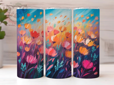 Floral Oil Painting Tumbler, Floral Oil Painting Wrap, Artistic Nature Cup, 20oz Sublimation Wrap, Elegant Flower Field Tumbler, Stylish Oil Art Design Cup, Flower Landscape Theme Wrap Sublimation Lara' s Designs 