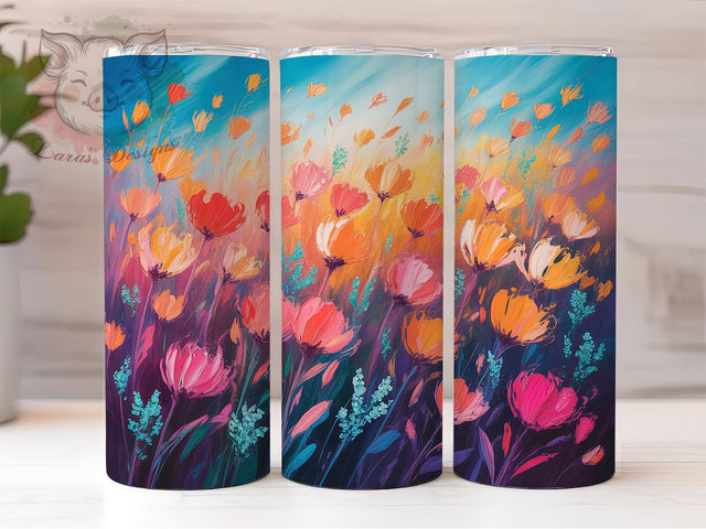 Floral Oil Painting Tumbler, Floral Oil Painting Wrap, Artistic Nature Cup, 20oz Sublimation Wrap, Elegant Flower Field Tumbler, Stylish Oil Art Design Cup, Flower Landscape Theme Wrap Sublimation Lara' s Designs 