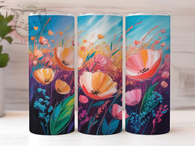 Floral Oil Painting Tumbler, Floral Oil Painting Wrap, Artistic Nature Cup, 20oz Sublimation Wrap, Elegant Flower Field Tumbler, Stylish Oil Art Design Cup, Flower Landscape Theme Wrap Sublimation Lara' s Designs 