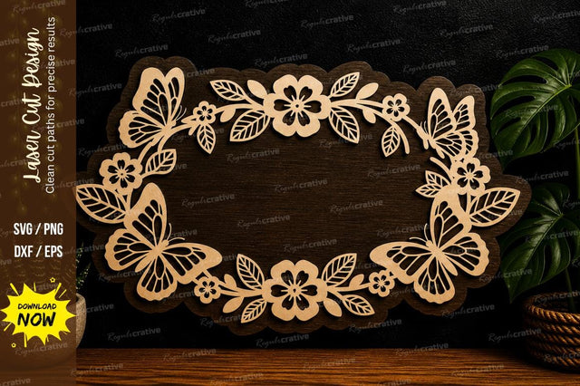 Floral Oval Frame Design laser cut svg File SVG Regulrcrative 