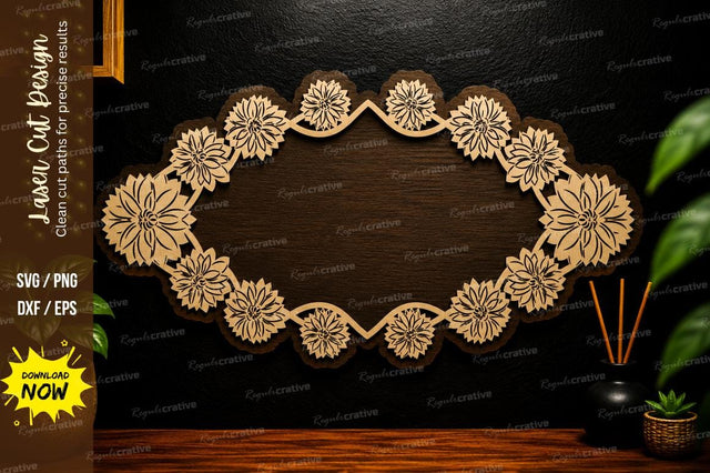Floral Oval Frame Laser Cut SVG,Decorative Flower Border SVG Regulrcrative 