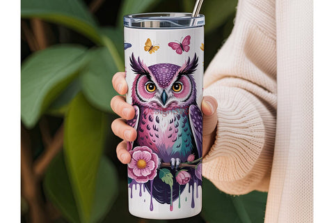 Floral Owl 20oz Tumbler Design Sublimation DesignSVG 