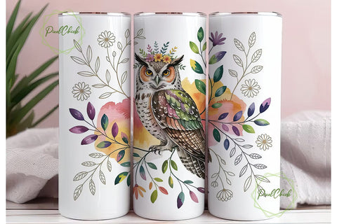 Floral Owl 20oz Tumbler Design Sublimation PixelChick 