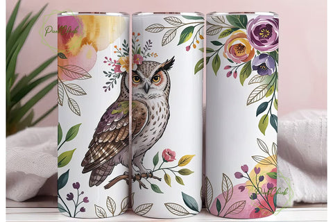 Floral Owl 20oz Tumbler Design Sublimation PixelChick 
