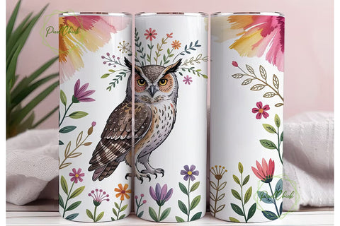 Floral Owl 20oz Tumbler Design Sublimation PixelChick 