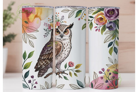 Floral Owl 20oz Tumbler Design Sublimation PixelChick 