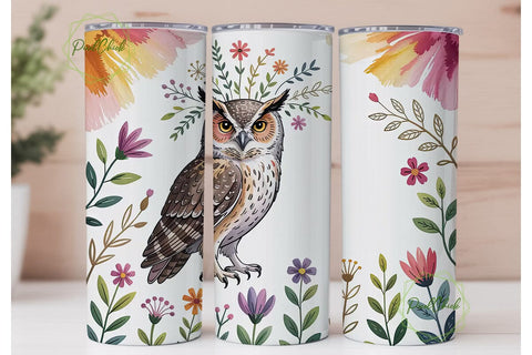 Floral Owl 20oz Tumbler Design Sublimation PixelChick 