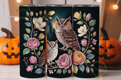 Floral Owl 20oz Tumbler Wrap Sublimation PixelChick 