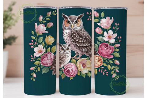 Floral Owl 20oz Tumbler Wrap Sublimation PixelChick 