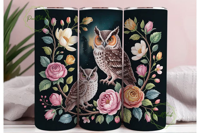 Floral Owl 20oz Tumbler Wrap Sublimation PixelChick 