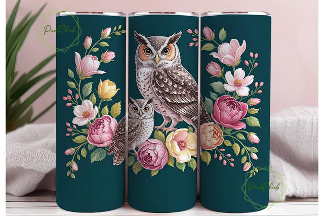 Floral Owl 20oz Tumbler Wrap Sublimation PixelChick 