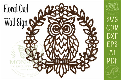 Floral Owl Wall Sign SVG, Woodland Bird Laser Cut File SVG APInspireddesigns 
