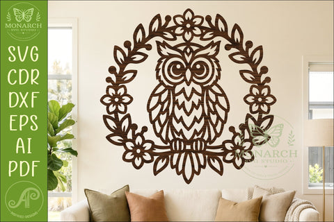 Floral Owl Wall Sign SVG, Woodland Bird Laser Cut File SVG APInspireddesigns 