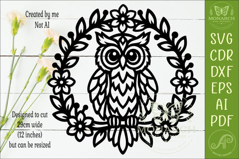 Floral Owl Wall Sign SVG, Woodland Bird Laser Cut File SVG APInspireddesigns 