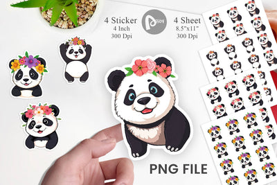 Floral Panda Sticker Sublimation artnoy 