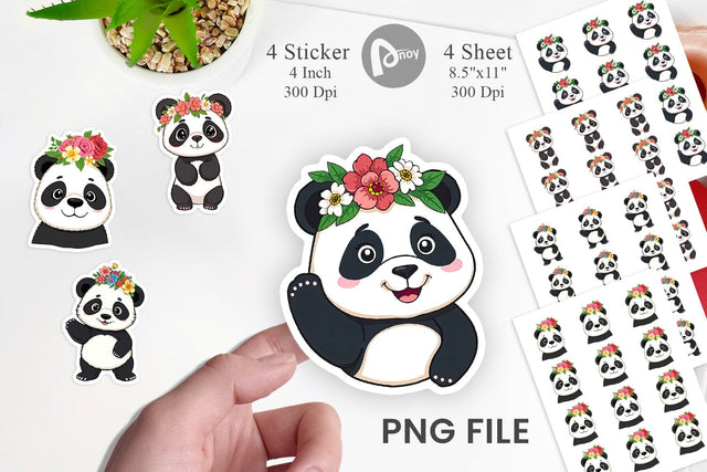 Floral Panda Sticker Sublimation artnoy 