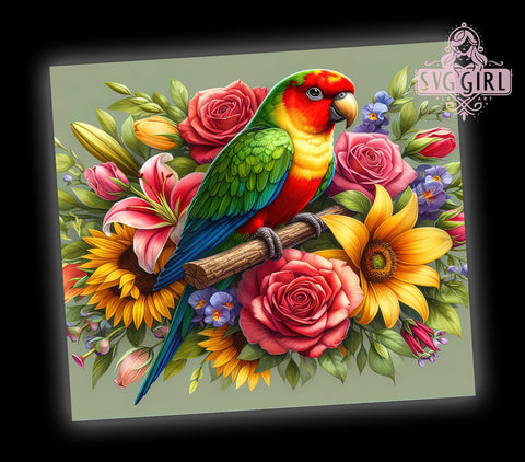 Floral Parrot 20oz Tumbler Wrap Sublimation Design, Straight Tapered Tumbler Wrap, Parrot Tumbler Png, Instant Digital Download Sublimation SvggirlplusArt 