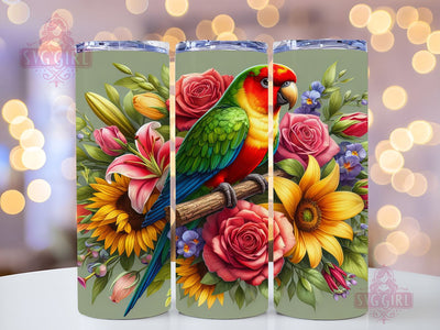 Floral Parrot 20oz Tumbler Wrap Sublimation Design, Straight Tapered Tumbler Wrap, Parrot Tumbler Png, Instant Digital Download Sublimation SvggirlplusArt 